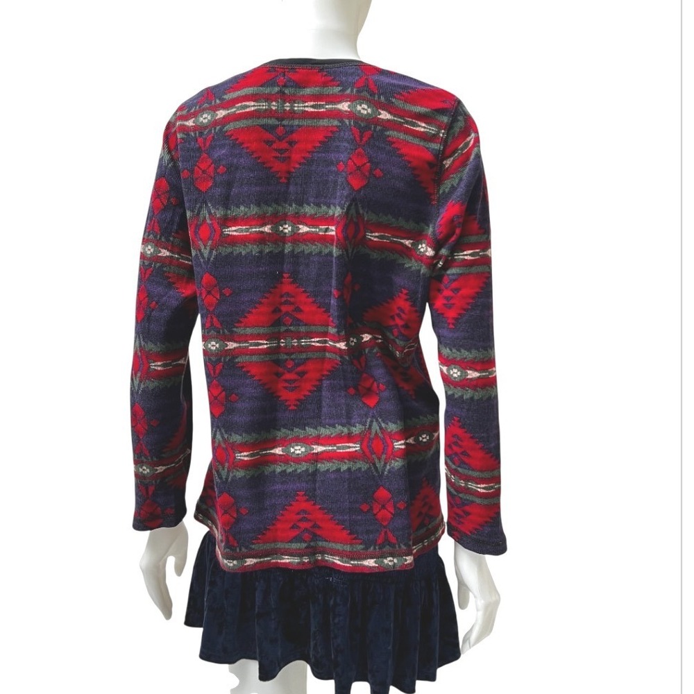 Chaps Denim Womens 1X Southwestern Aztec Thermal Henley Shirt Purple Red Cotton - Picture 7 of 14
